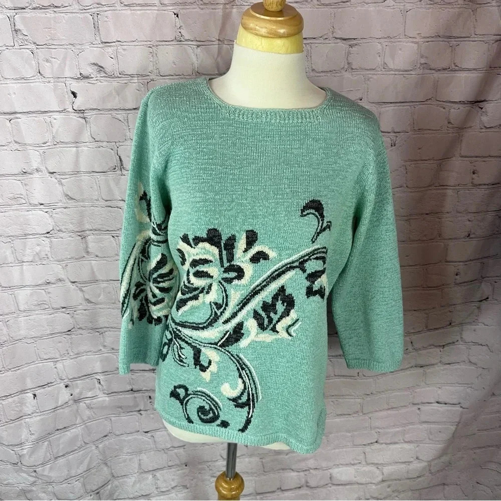 VTG Susan Bristol Mint Green Floral Sweater